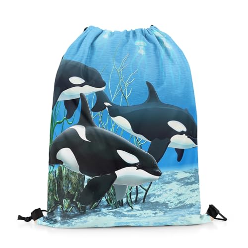 Erosebridal Cute Dolphin Draw String Back Bag 13X15.7,3D Kawaii Dolphin String Backpack,Underwater World Drawstring Backpack,World Oasis Drawstring Bags For Sport Gym Swim Yoga,Foldable