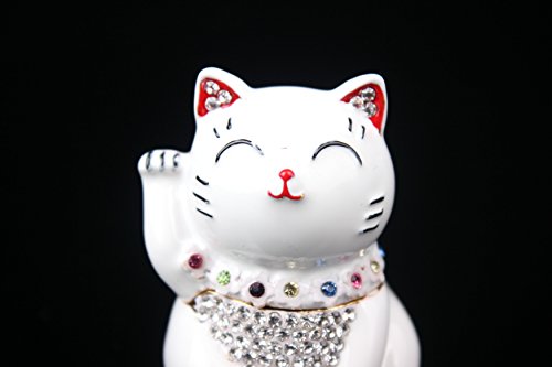 Znewlook Hinged Jeweled Trinket Box Cute Japan Lucky Cat Jewelry Earring Holding Gift (White) #TOP2