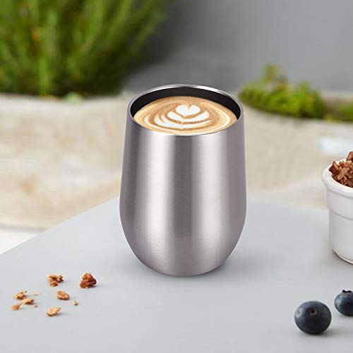 12 Pack Stainless Steel Wine Tumblers, 12Oz Double Wall Vacuum Insulated Wine Tumblers with Lids and Straws, Stainless Steel Stemless Wine Glasses for Coffee, Wine, Cocktails, Champaign, Silver by Lifecapido - Used condition - Image 4