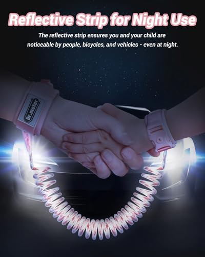 Dr.meter 2PCS Bracelet Sécurité Enfant, 1,2m Laisse Enfant avec Verrouillage par Clé Réfléchissant Anti-Lost Wristband Bracelet Parent Enfant Sécurité Rotation à 360 °(Vert + Rose) – vue 5