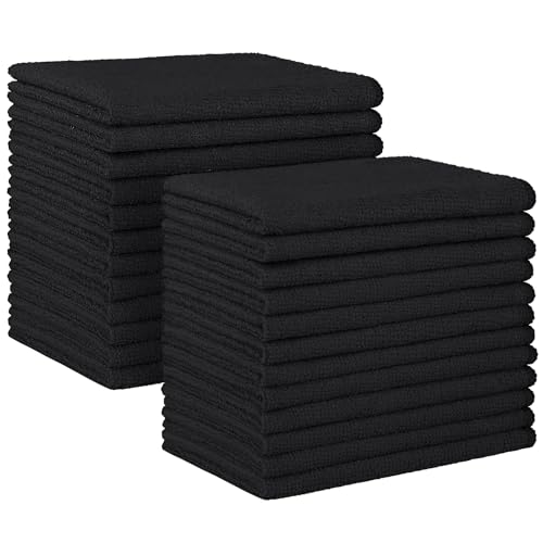 HOMEXCEL Black Microfiber Cleaning Cloth, 24 Pack Absorbent Cleaning Rags, Lint-Free, Streak-Free Cleaning Towels for Car Kitchen House, 12"X11"