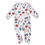 Dussdil Usa Flag Independence Memorial Day Baby One-Piece Footies Patriotic 4th Of July Newborn Rompers Pajamas Cotton Footed Pjs for Sleep Play Boys Girls 6M