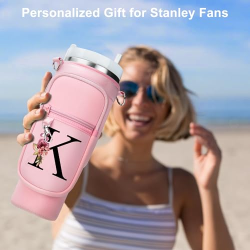 Sernaxi Water Bottle Holder with Strap for Stanley Cup 40 oz Tumbler with Handle, Personalized Initial Stanley Cup Accessories, Thanksgiving, Water Bottle Carrier Bag for Women & Men - Pink by Sernaxi - Image 7