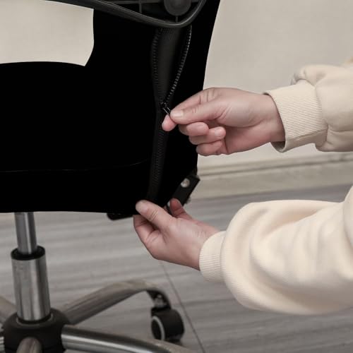 Image of Eleganta Stretch Solid Office Chair Covers with Armrest Cover | Pack of 2 | Universal Removable Polyester Spandex & Seat Case Protector | Washable Desk Rotating Chair Soft Seat Covers (Solid Black)
