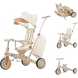 BTM 三輪車 子供用三輪車 子供バイク 子供9in1 ワンタッチ折りたたみ サンシェード付き コンパクト 手押し棒付き シート調整可能 安全バー付き シートベルト付き コントロールバー付き バッグかけ付き キッズバイク 高級 1.5歳-5歳 プレゼント ギフト お祝い 乗用玩具 幼児用