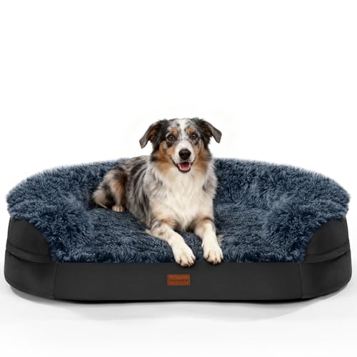 Image of iweepet Fluffy Orthopedic Dog Beds for Large & Extra Large Dogs, 41 inch Calming Dog Sofa Bed with Supportive 28D Egg-Crate Foam, Removable Washable Cover, Waterproof Lining, for Puppy,Senior,Sick