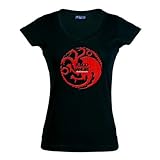 Algodón 100% Mx Games Camiseta Juego de Tronos-Casa Tagaryen-Manga Corta Chica (Talla: S Chica Manga Corta Ancho/Largo[39cm/56cm])