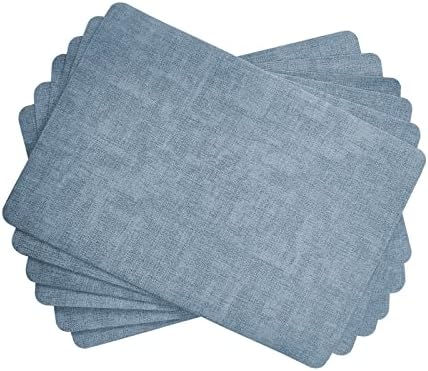 Abvaros Faux Leather Placemats Set of 6，Heat Resistant Waterproof Washable PU Table Coffee Mats，Easy to Wipe Clean Anti-Slip Place Mats for Dinner Table，16.9"x11.8" (Denim Blue)