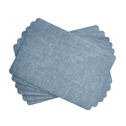 Abvaros Faux Leather Placemats Set Of 6，Heat Resistant Waterproof Washable Pu Table Coffee Mats，Easy To Wipe Clean Anti-Slip Place Mats For Dinner Table，16.9"X11.8" (Denim Blue) #TOP16