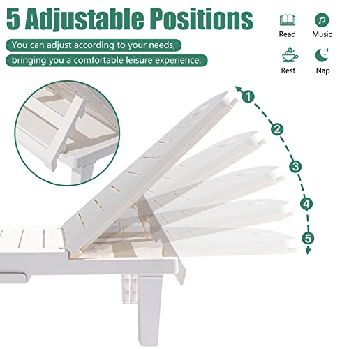 Segmart Outdoor, Chaise Lounge Chair With Side Tray Easy To Assemble Set Of 2, 5 Level Adjustable Positions Pool/Beach Chair For Outside, Waterproof , 330Lbs Weight Capacity, White #TOP2