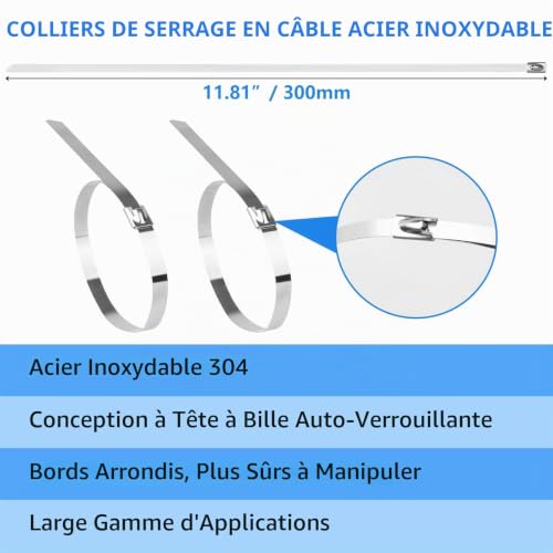 200 Pièces 300 mm Collier de Serrage Inox, Pistolet pour Serre Câbles en Acier Inoxydable, Convient au Regroupement de CâBles, à L'Industrie et à L'agriculture – vue 4