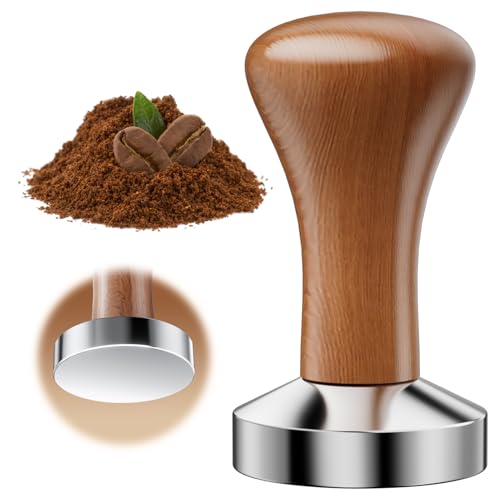 51mm Coffee Tamper, Wooden Handle Espresso Press Tamper Stainless Steel Espresso Tampers for Coffee Machine Coffees Bean Powder Hammer for Coffees Grounds Barista Machines Accessory