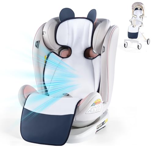 Baby Stroller Cooling Pad 2-in-1 Blow & Suction, Car Seat Cooling Pad with Fan, Lightweight Breathable Washable Liner, 3-Speed USB Powered Cooling Mat for Toddler, Summer Road Trip Essentials (Blue)