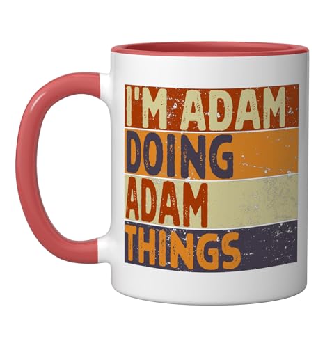 Retro I'm ADAM Doing ADAM Things Funny Birthday Joke Ceramic Mug, Red/White, 11oz