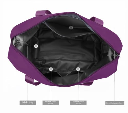 Image of WILDHORN 40 Liters Nylon Expandable Travel Duffle Bag for Men & Women, Waterproof Weekender Luggage Bag, Foldable Gym & Overnight Travel Hand Bag with Wet & Dry Compartment (Purple)