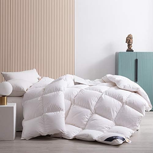 Topllen Down Comforter Full/Queen Size -Down Duvet Insert -100% Egyptian Cotton Cover-Fluffy Heavyweight with Corner Tabs-White
