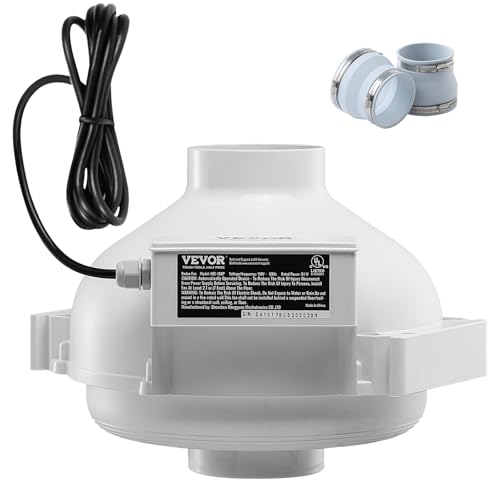 VEVOR 4 to 4.5 inch Radon Mitigation Fan System, Quiet 260 CFM Radon Mitigation Kit with 2 Couplers, Waterproof Radon Fan Electric Inline Duct Fan Exhaust Fan for Indoor Outdoor Ventilation by VEVOR - Used condition - CA$91.52