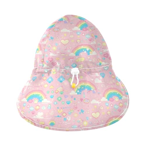 Pixal Peach Pattern Rainbow Unisex Baby Sunhat Baby Boys' Bucket Hat Girl Sun Protection Adjustable Travel Essentials3