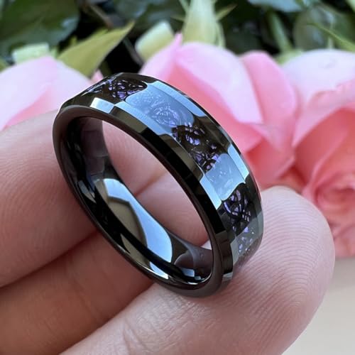 TUTISS 6mm Purple Carbon Fiber Celtic Dragon Inlay Black Tungsten Rings for Men Women Wedding Bands Beveled Edges Comfort Fit Size 7 by TUTISS - Used condition - Image 2
