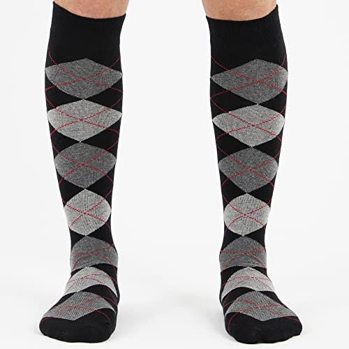Mysocks Unisex Knee High Long Socks Argyle Black Dark Anthracite Ash #TOP2