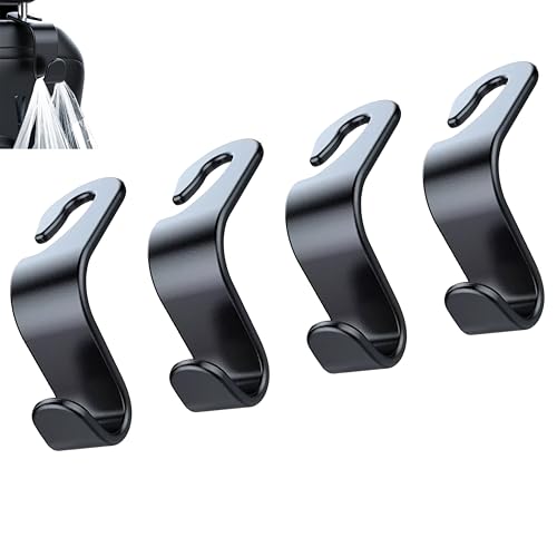 MCOTOP Car Seat Headrest Hook 4 Pack, Organizer Universal for Handbag/Purse/Gym Bag/Hat/Baby Gear/Groceries Car Accessories, Car Back Seat Headrest Hook, for Women Road Trip ssentials (Black)