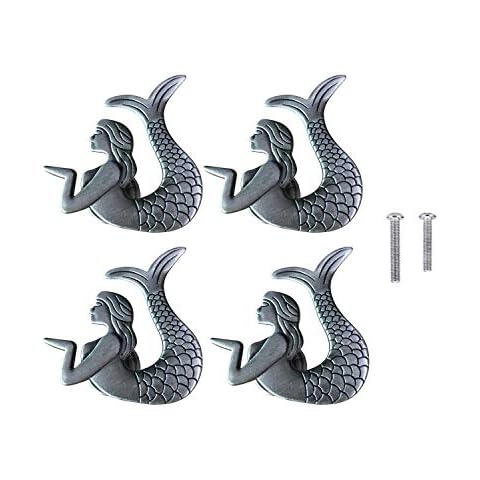 ZTie Set of 4 Mermaid Drawer Pulls Knobs Handle Cabinet Dresser Knob Home Bathroom Beach Nautical Coastal Decor (Pewter) Cover