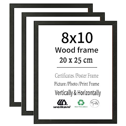 Weikani 8x10 Black Wood Picture Frame,3 Pack-20x25cm Wood Photo Frame,Certificate Frame with Plexiglass for Wall Mount or Table Top Display
