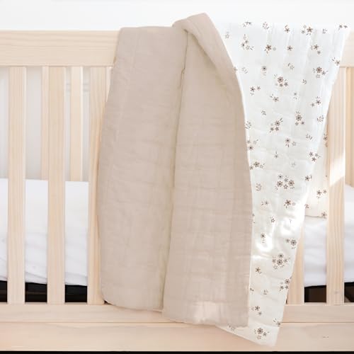 Image of MakeMake Organics Organic Full Comforter GOTS Certified Organic Kids Blanket Cotton Infill Tufted - Reversible Ultra Soft Breathable Boys Girls (90 inchx88 inch, Bloom + Pecan)