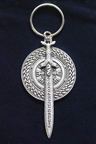 SWORLDesigns Viking Rune Sword and Aegishjalmur Shield Keyring with Gift Pouch