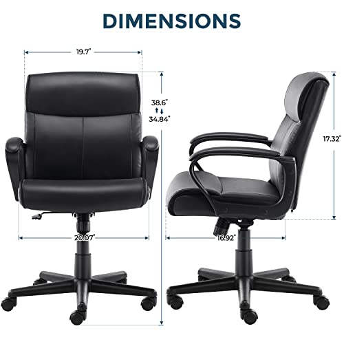 Office Chair, Leather Executive Office Chair Mid Back Soft Comfy Ergonomic Desk Chair,Swivel Rolling Task Chair,Adjustable Height& Tilt Home Office Chair With Wheels Padded Armrest,Black #TOP2