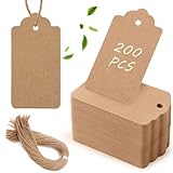 SallyFashion 200pcs Kraft Paper Gift Tags with Free 200 Root Natural Jute Twine(Water Ripple)