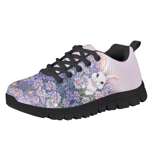 Suobstales Rabbit Daisy Print Kids Shoes Easter Breathable Running Shoes Low Top Footwear Walking Shoes for Boys Girls,Size 12