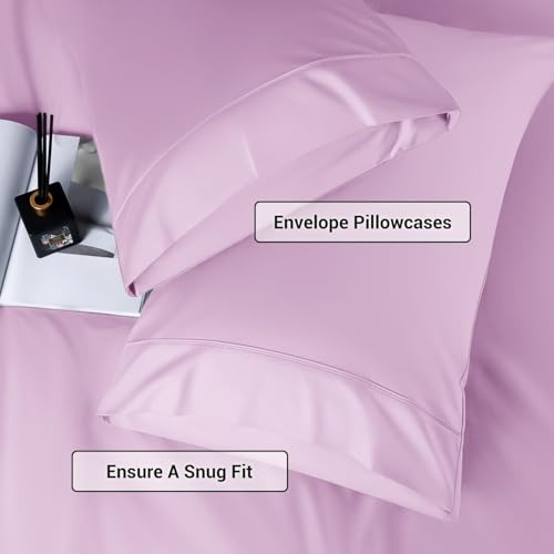 Image of Shilucheng 4 Piece Queen Sheet Sets, Cooling Sheets, Blend Rayon Derived from Bamboo, Deep Pocket Up to 16 inch, Breathable & Soft Bed Sheets, Hotel Silky Bedding Set, Lilac