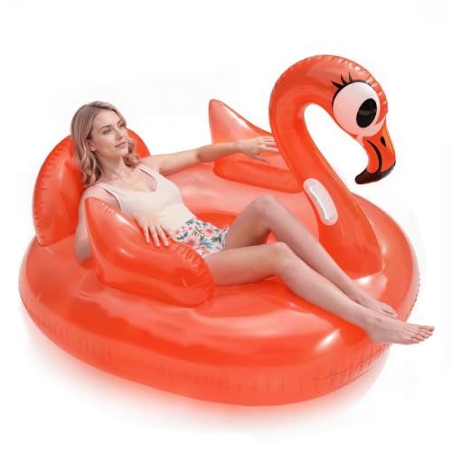 QPAU Inflatable Flamingo Raft, Neon Coral Animal Design, Large by QPAU - Used condition - US$19.50