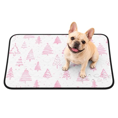 Winter Simple Pink Christmas Tree Washable Pee Pads for Dogs