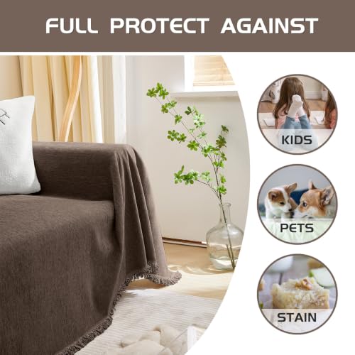 MEETSKY Couch Cover for Dogs, Sofa Covers for Pets Washable, Chenille Sofa Covers for 2 Cushion Couch Sofa with Tassels, Love Seat Couch Covers for Sofa, 71" x 118", Dark Chocolate — view 5