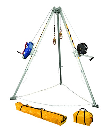 FallTech 7509 Confined Space Tripod Kit - Tripod Kit with 7276 Tripod, 7293 Winch, 7281 3-way Retrieval SRL, 2 x 7291B Leg Brackets, and Storage Bags, Natural