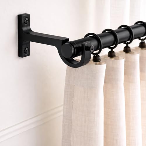 Image of Elite Aluminum Curtain Rod Brackets - Heavy-Duty Wall Mount Clamps for Curtain Rod Support for Door and Window Curtain Rods with Screw and Wall Plug - Pack of 2PCS (Black)