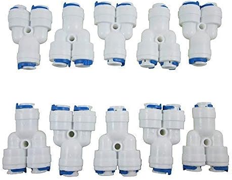 ZAOJIAO 1/4" Tee 3 Way Y Type Splitter Tube Quick Connect Push Fit Fittings for RO Water Reverse Osmosis System Pack of 10