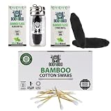 BOONBOO Bamboo Charcoal Dental Floss with Glass Holder + 2pcs Refill + 600ct Cotton Swabs