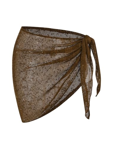 Image of ZAFUL Sarong Coverups for Women Beach Vacation Fishnet See Thru Tie Side Bathing Suit Cover Up Mini Skirt