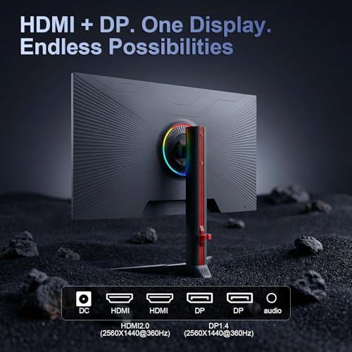 Image of 27inch 360Hz Gaming Monitor, 2K QHD (2560x1440) IPS Panel, 1ms, Support FreeSync, 100% sRGB, Height /Pivot /Swivel /TiltAdjustable Vertical Monitor 2*DP& 2*HDMI, VESA Mount (GT27 Hunter)