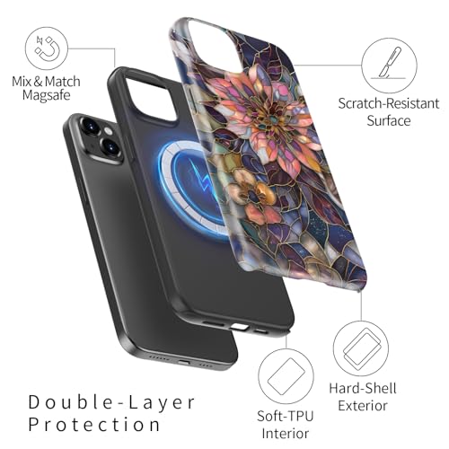 Image of Goodon for iPhone 14 Plus Case Cute - Wireless Charging Compatible - Dual-Layer Hard Shell + Silicone Cover - Protective Phone Case with Trendy Designs for Women - Blooming Purple Flower