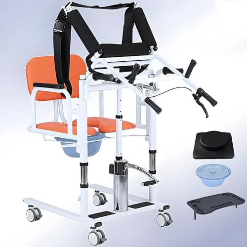 Hydraulic Patient Lift Transfer Chair for Home Care, Adjustable Height & 180° Open Design, Mobility Aid for Elderly Adults, 400 lb Capacity, Black