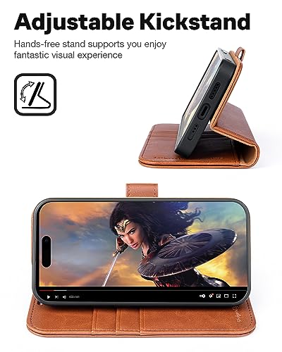 OCASE for iPhone 15 Pro Max Case Detachable Wallet Case with Card Holder, [2 in 1] PU Leather Flip Folio Case with RFID Blocking Stand Shockproof Phone Cover 6.7 Inch, Brown - Thumbnail 7