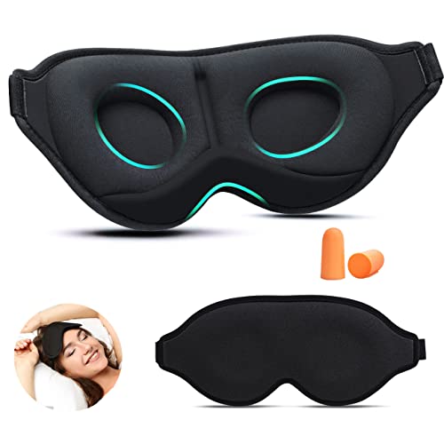 Schlafmaske,3D Schlafmaske für Herren, Frauen,Weiche und Atmungsaktive Augenmaske Schlafmasken, Total licht blockierendes Augenmaske mit Ohrhörern für Reisen, Nickerchen, Yoga Cover