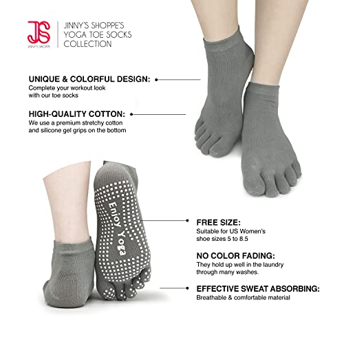 Jinny's Shoppe Women's Colorful Comfortable Yoga Pilates Barre Cotton Full Toe Grip Socks With Non-Slip Non-Skid Gel Bottom… (Grey) #TOP2