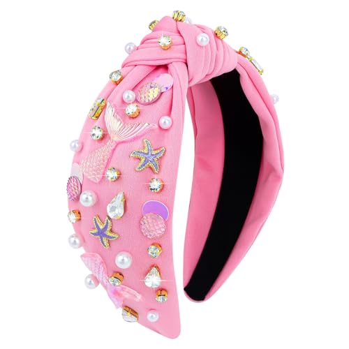 YARIEW Mermaid Knotted Headband for Girls, Mermaid Tail Starfish Hair Accessory for Parties and Decorations (Pink)