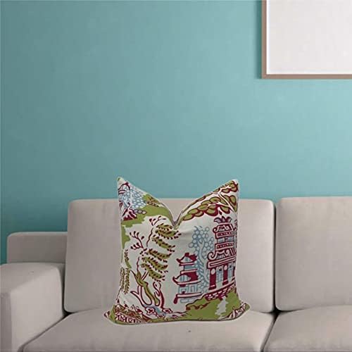 ArogGeld Green and Rasberry Cushion Cover Chinoiserie Pagoda Throw Pillow Covers 18×18 Double Side Farmhouse Accent Home Decorative Toss for Living Room Sofa Housewarming Birthday Gift image 4
