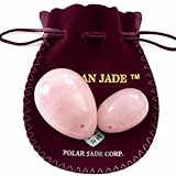Polar Jade Yoni Eier 2 Teile Set Rosenquarz Eier, vor gebohrt, Hand gemacht, mittlere und kleine 2 Größen, mit Einer Schachtel Ungewachste Zahnseide, Bedienungsanleitung und Zertifikate